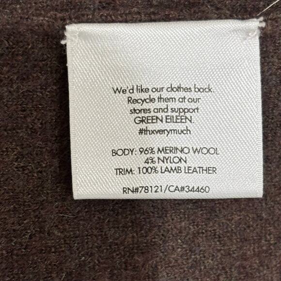 Eileen Fisher Size M L Brown Merino Wool + Lamb Leather Coatigan Jacket Coat - Picture 6 of 9